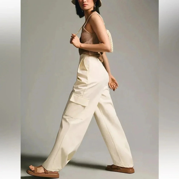 NWT Anthropologie Du Paradis Pleated Wide-Leg Cargo Pants in Stone Dust Size 12 - Picture 6 of 16